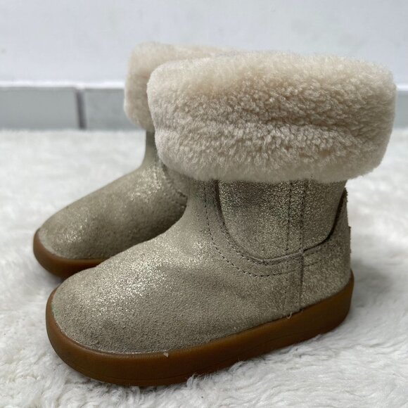 UGG Australia #1097035 Kid's Gold Tan Jorie II Suede Fur Boots Shoes Size 4/5 - Picture 1 of 10